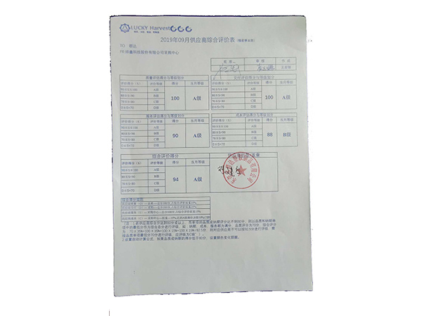 9月供應(yīng)商綜合評價表